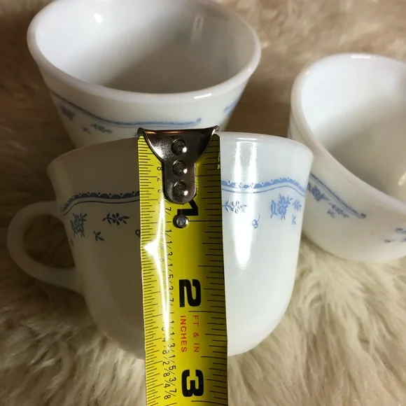 3 Vintage Pyrex Milk Glass morning Blue Mugs - Picture 7 of 8